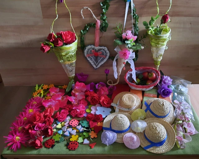 Osterbasteln Blumen Pilze Rosen Orchideen Herzen Strohhut Bastel Konvolut