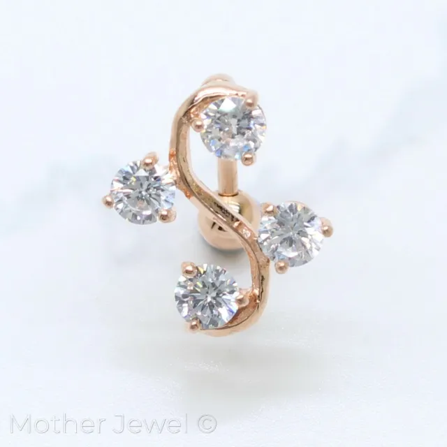 14K Rose Gold Triple Plated Reverse Simulated Diamond Dangle Belly Navel Ring