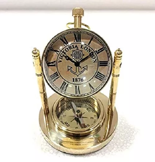 Antik Viktorianisch London Alter Stil Messing Glas Uhr Dekor (10.2x6.3cm)