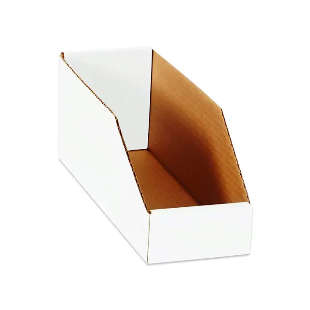Corrugated Cardboard Storage Bins, 4"X 15"X 4 1/2", White, Pack of 50, for Wareh