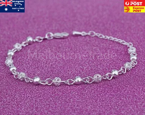 925 Sterling Silver Plated Barefoot Bead Ankle Chain Bracelet Anklet jewelry