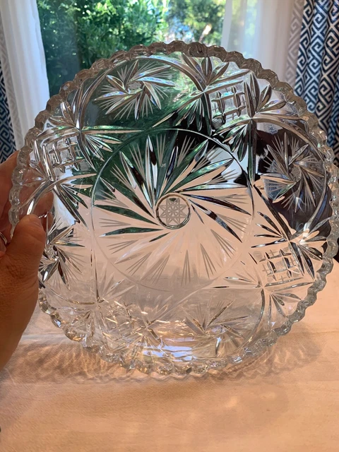 Vintage American Brilliant Cut Glass Crystal Bowl Hobstars 10"