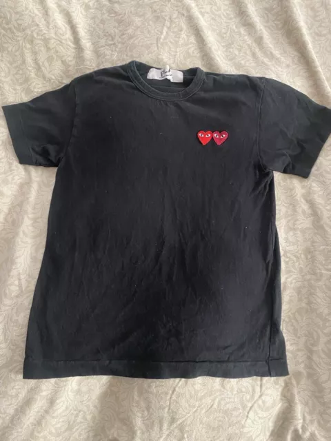 Comme Des Garcons Cdg Play Double Heart Logo Black T-Shirt Small