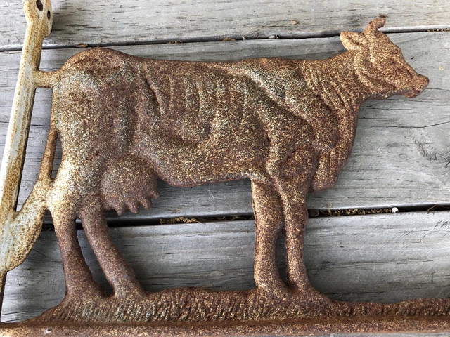 Antique Vintage Cast Iron Cow Bracket Wall Mount Hook Plant Sign Hanger 3