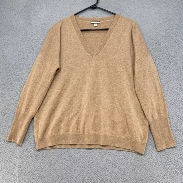 J. Crew Sweater Womens Small 100% Cashmere Boyfriend V-Neck Slouchy Neutral