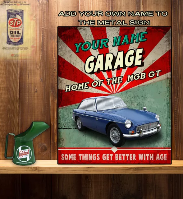PERSONALISED MGB GT CLASSIC CAR GARAGE WORKSHOP Vintage Metal Wall Sign RS173