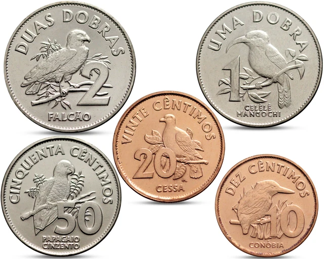 San Sao Tome And Principe 5 Coins Set 10 20 50 Centimos 1 2 Dobras Bird 2017 Unc