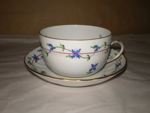 RARE Herend Blue Garland 1726 Cup Teacup Saucer Basket WeaveGold Scallop Edge