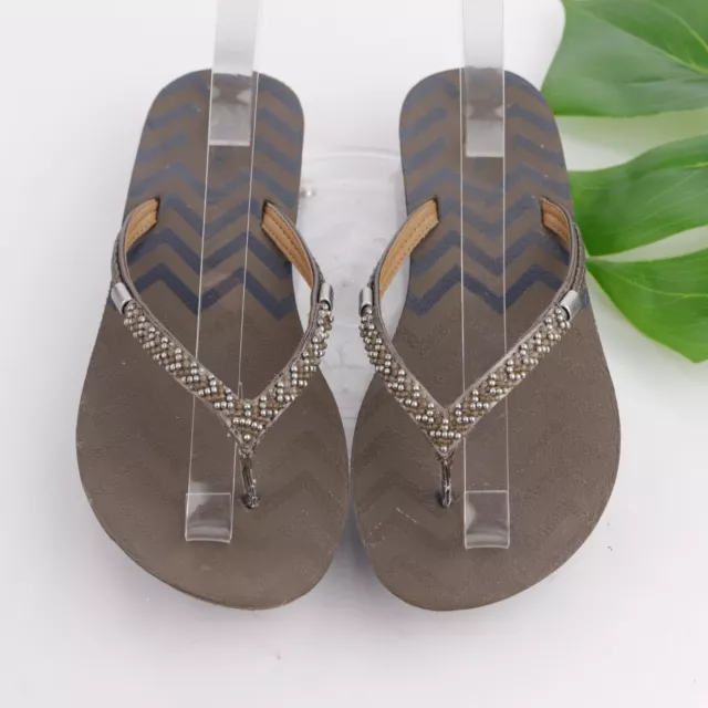 Clarks Women's Sandal Size 6 Beaded Thong Flip Flop Slide Brown Silver Beach