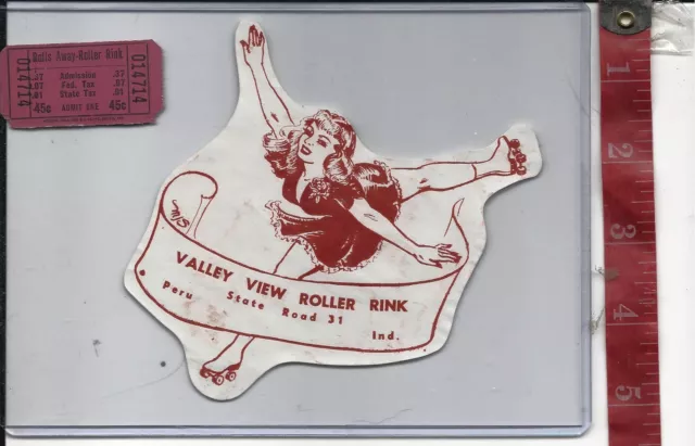 vintage lot roller rink decal Valley View Peru In. & ticket