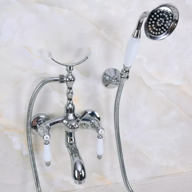Wall Mount Chrome Silver Bathroom Tub Faucet Hand Shower Mixer Water Tap 2na248