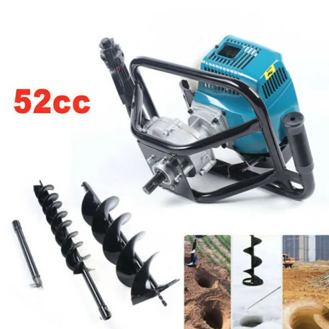 Gas Powered 52CC Post Hole Digger Earth Auger Borer Digger with 2 Drill Bits