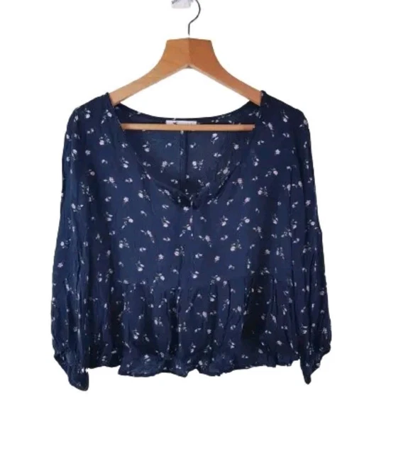 HOLLISTER CALIFORNIA WOMENS Long Sleeve Shirt Top Size Large Navy Blue  £9.95 - PicClick UK