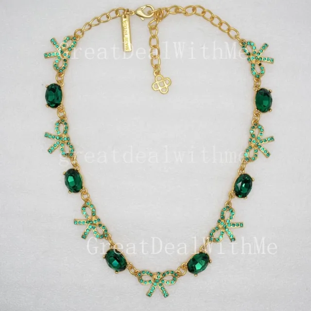 OSCAR DE LA RENTA Women Jewelry Green Crystal Bow Rectangle Necklace Stunning CZ