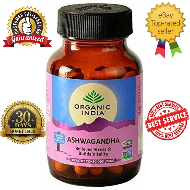 ORGANIC INDIA Ashwagandha Polvo de Raíz Cápsulas 400mg (Withania Somnifera)