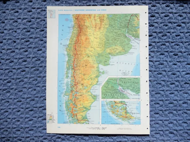 1966 ARGENTINA+CHILE Atlas Map, vintage World Book Atlas, full color