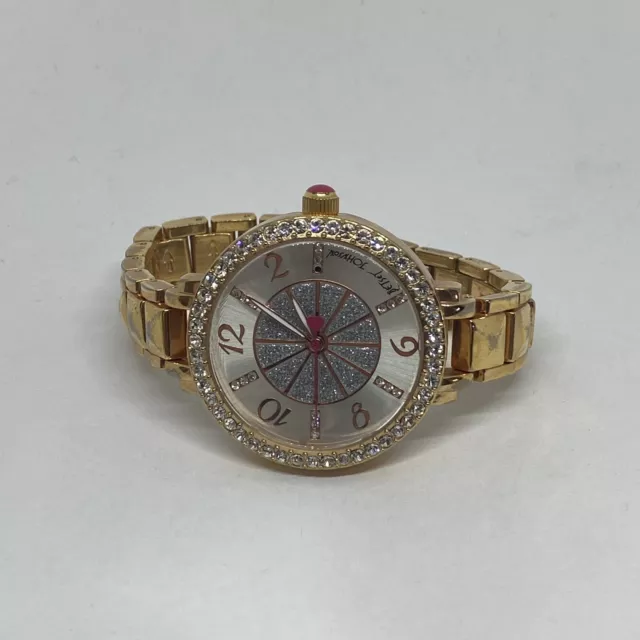 Women’s BETSEY JOHNSON Watch Faux Diamond Bezel Gold Tone 36mm- New Battery