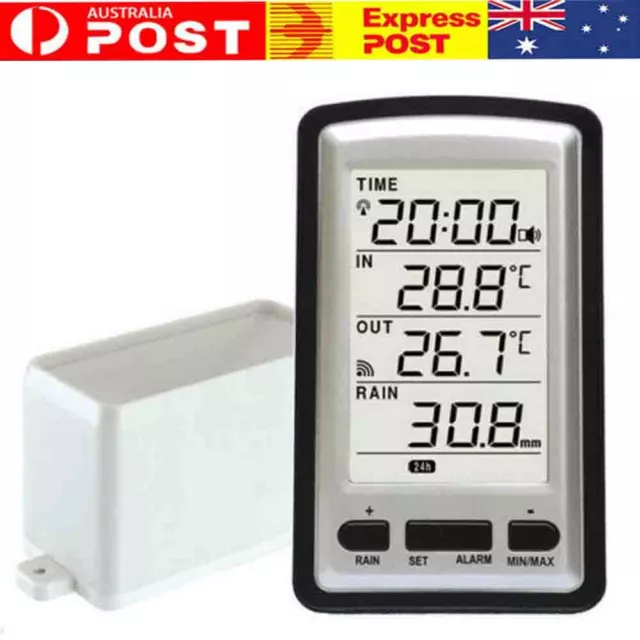 Weather Station Wireless Thermometer LCD Digital Alarm Clock Rain Gauge Meters