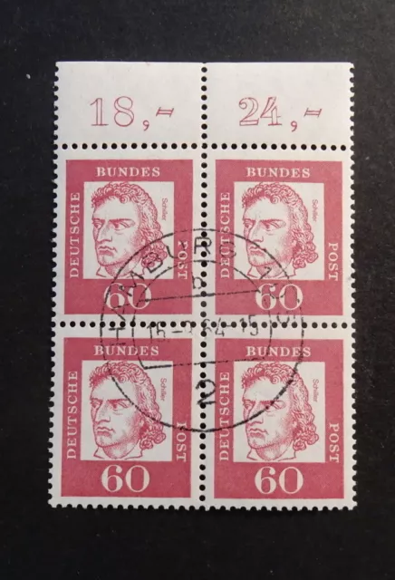 Bund, 357 y o Bedeutene Deutsche 4er-Block Viererblock +Oberrand gestempelt