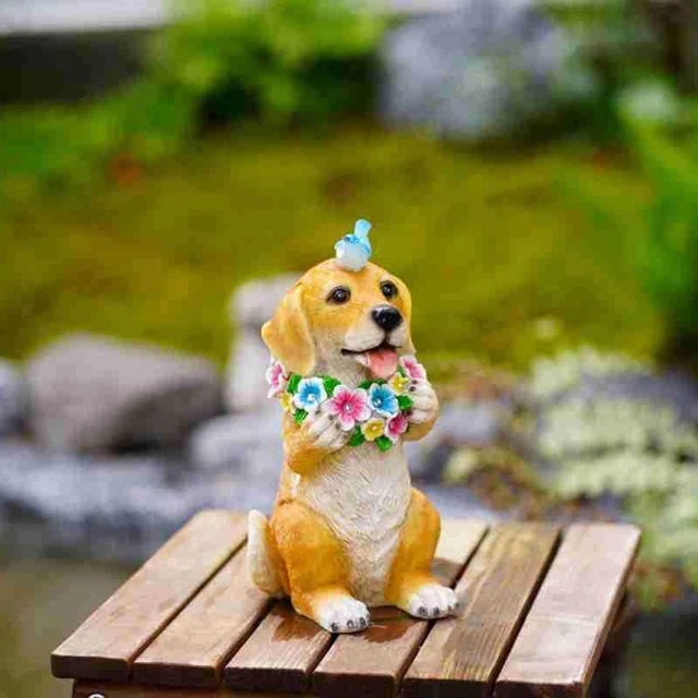 Statua Da Giardino A Forma Di Cane Con Farfalla E Luce Solare - Resina Per Esterno - Regalo Per Donne, Mamma, Nonna