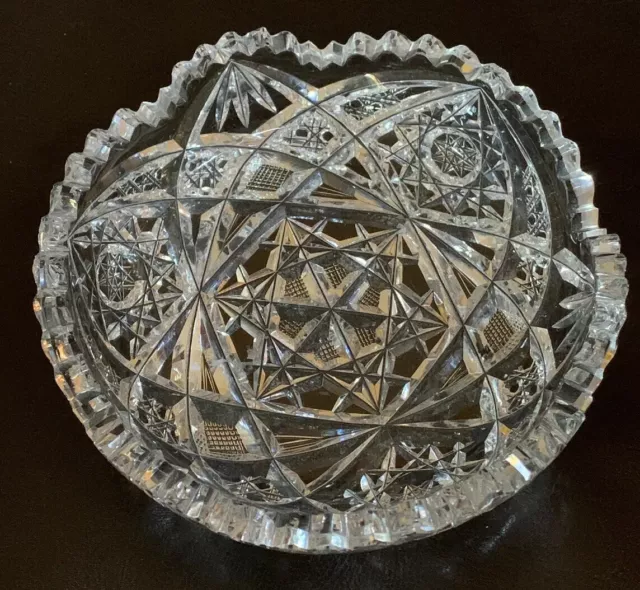 Vintage American Brilliant Cut Glass Sawtooth Candy Or Nut Bowl