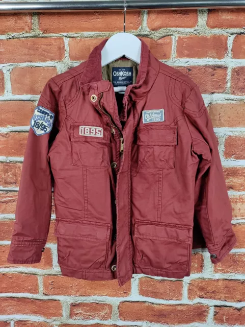 Boys Oshkosh Coat Age 6 Years Rust Red Waxed Look Cotton Cool Cargo Jacket 116Cm