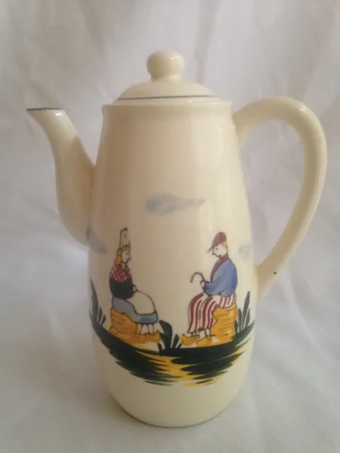 Tall Small Vintage Ceramic Pottery Hand Painted Coffeepot Teapot Dutch Couple