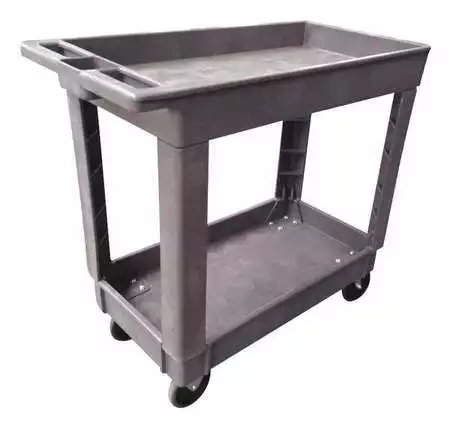 Zoro Select 5Uth9 2-Shelf Flat Plastic Utility Cart With Deep-Lipped Plastic