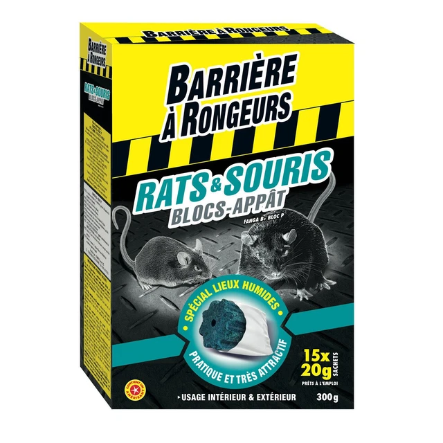 Rodenticide Souris Barrière à Rongeurs - 16 Sachets De 10g, Action 1 à 3 Jours - À Base D'avoine, Fabriqué En France