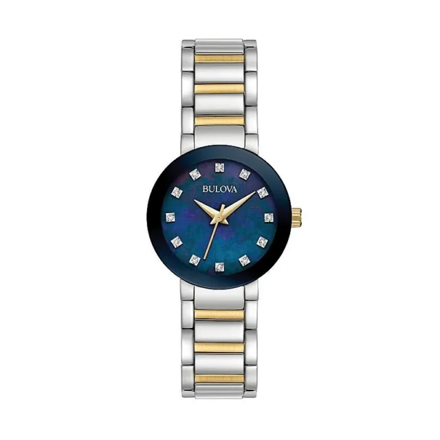 Bulova Modern Diamond Blue MOP Dial Two Tone Stainless Steel Ladies Watch 98P157