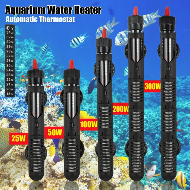 US Aquarium Water Heater 100W-200-300W Submersible Fish Tank Thermostat Heating