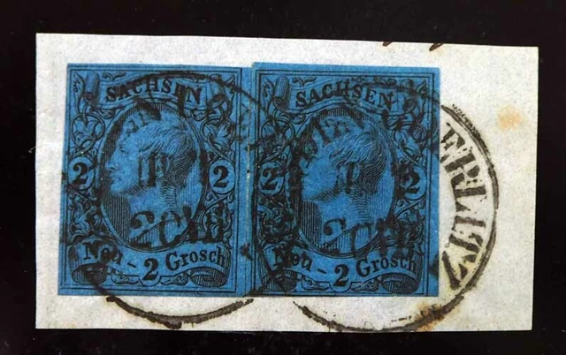 1855 Sachsen Ortsstpl.; "DRESDEN-GOERLITZ", 2x auf 2x 2 Ngr PrachtBrf, MiNr. 10a