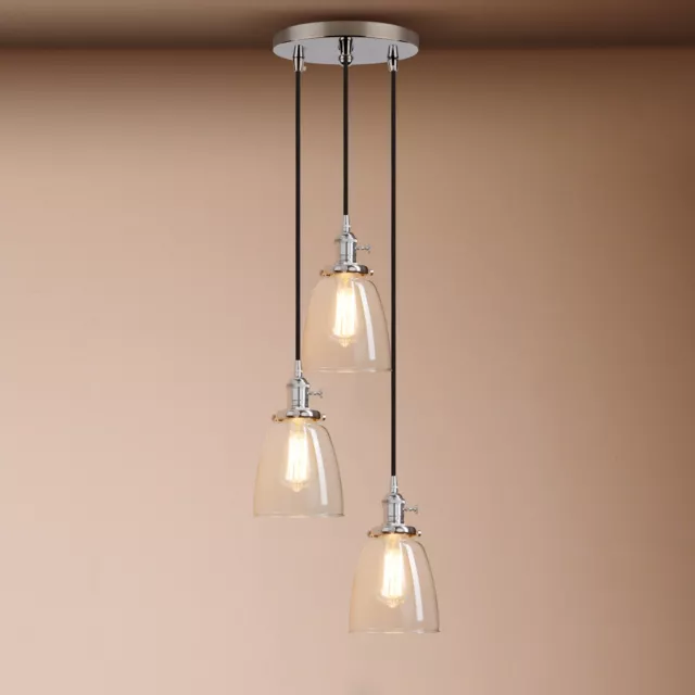 Cluster 1/3 Retro Industrial Lamp Cloche Glass Shade Loft Ceiling Pendant Light