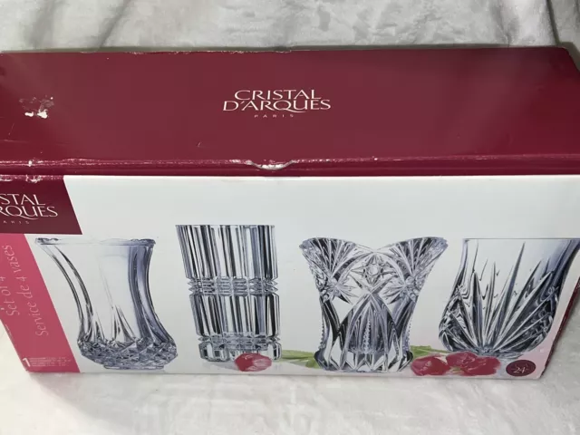 Cristal d'Arques Paris 24% Crystal Vase Set of 4 in Original Box