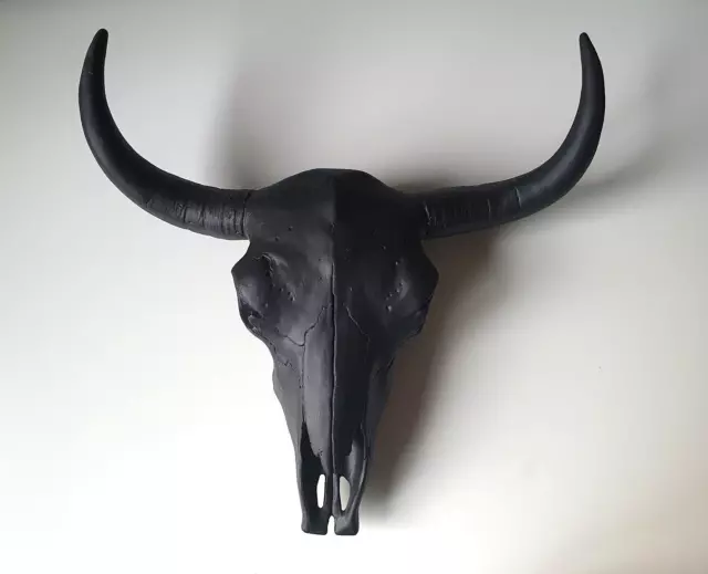 Faux Black Cow Skull 30cm Faux Taxidermy Resin Black Bison Wall Mount BI17