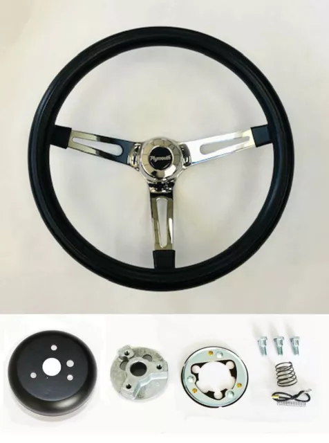 1968-69 Road Runner Barracuda Cuda Fury Black & Chrome Steering Wheel 15"