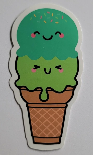 Double Scoop Ice Cream Cone With Smile Faces Super Cute Sticker Decal Food Cool