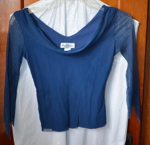 Elana Kattan Blouse/XS/blue/3/4 sleeve pre-owned lined with sheer overlay