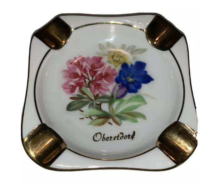 Vintage Plankenhammer Floss Ashtray Bavaria Germany Oberstdorf 24k Gold Trim