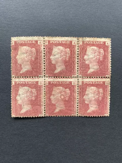 GB QV PENNY RED SG.43/44 1d Plate 121 (AA-BC) BLOCK OF SIX Mint