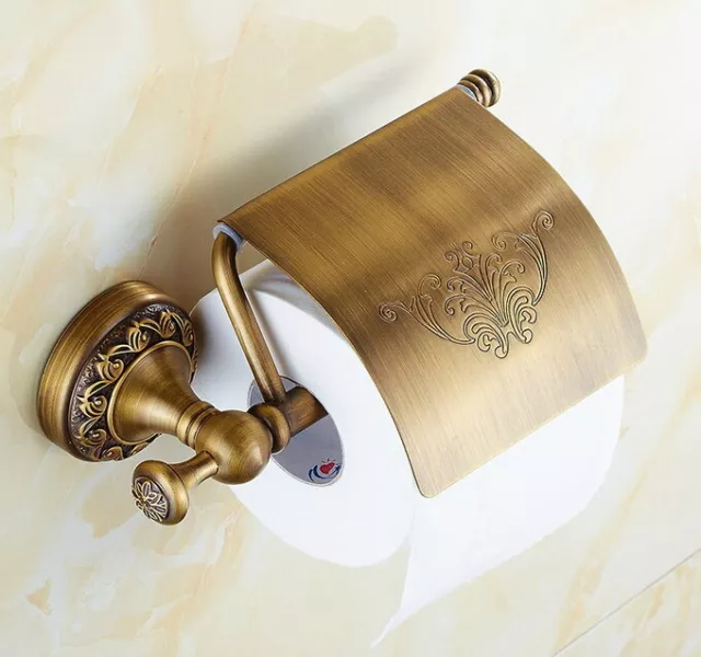 Toilet Paper Holder Wall Mount Vintage Bathroom Antique Brass Tissue Roll Paper
