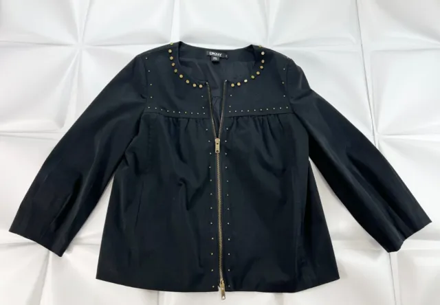 DKNY Donna Karan NY Womens Sz 2 Black Studded xs Full Zip Jacket