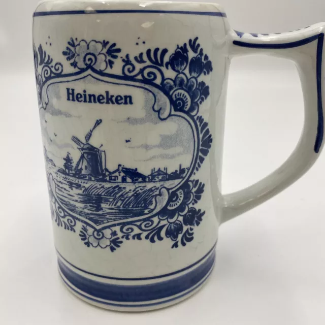 Vintage Dutch Heineken Beer Stein Tankard Delft Blue Mug      K12