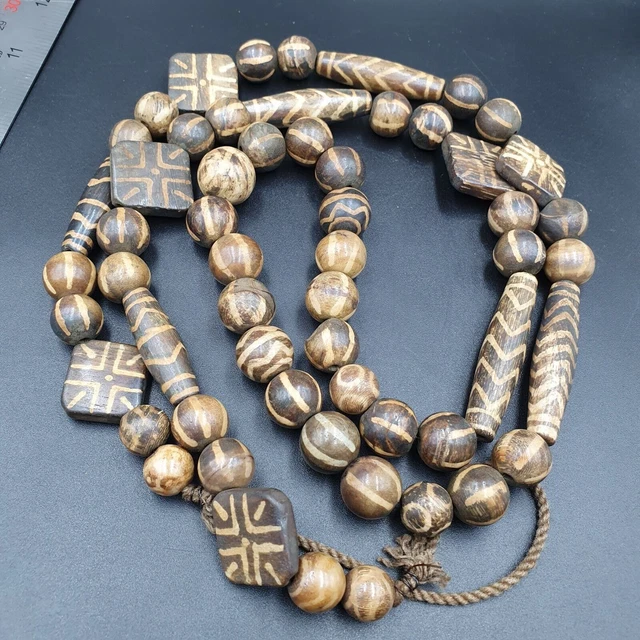 AA South Asian Burmese Old Pumtek petrified Wood Beads Pk-Lo3 Long Necklace
