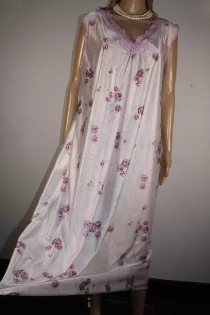 DAMART VTG FLORAL Silky Glossy Liquid Satin Nylon Nightdress Size