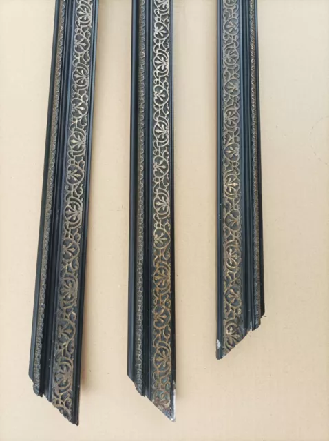 Rare lot de 3 anciennes et larges  baguettes en bois laqué noir Napoléon III