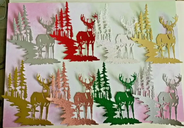 8 Christmas Stag Deer Forest Scene Craft Die Cut Card Toppers (Set 2)