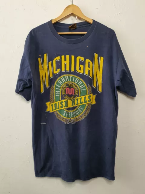 Vintage Michigan International Speedway Shirt Adult Extra Large Blue Nutmeg 1990