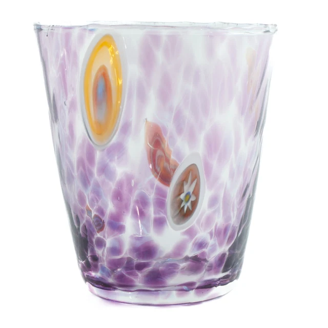Murano Verre Buvant Verre Gobelet Violet Jaune Fait Main Millefiori 11cm