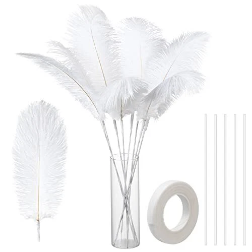 80 Pieces Ostrich Feathers Bulk Large Boho Feathers for Vase with 80 Pcs Iron Wi